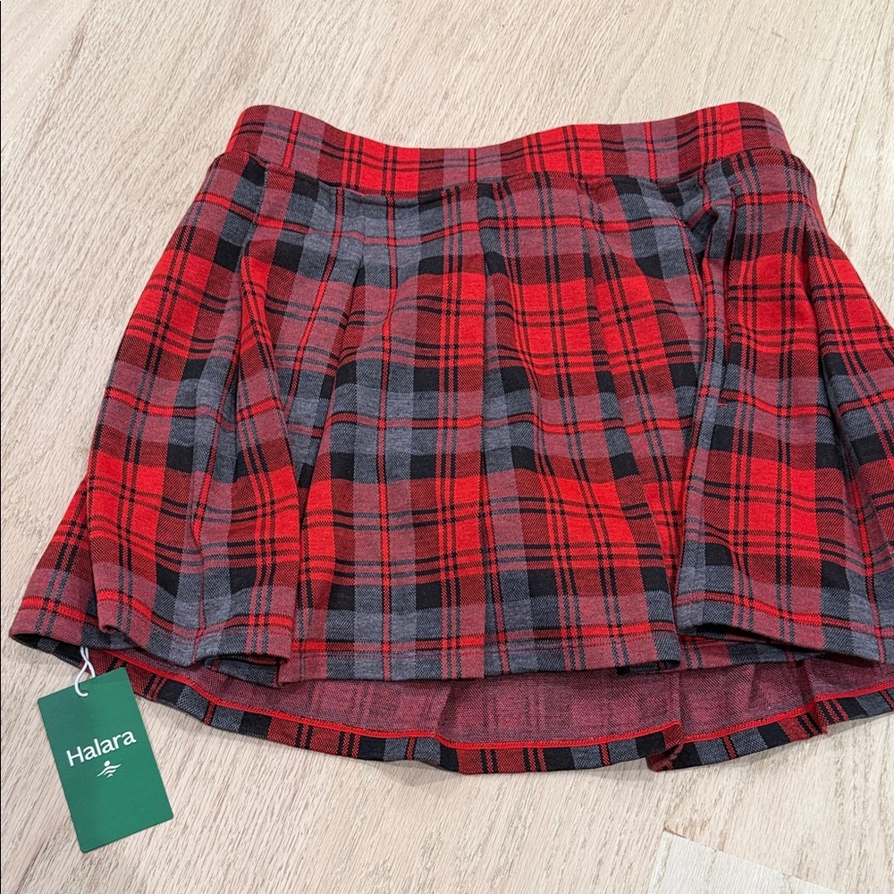 HALARA Red and Black Plaid Skater Skirt